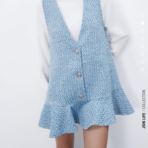 ZARA Ruffled Textured Pinafore Dress - Picture 7 of 13